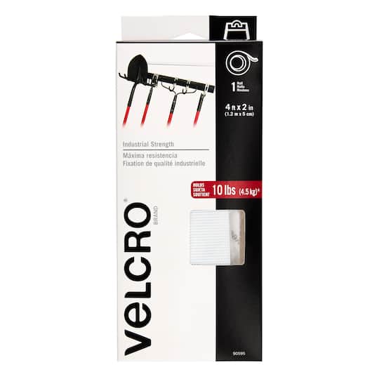 Fabric Hook and Eye 90595 Industrial Strength Hook & Loop Fastener Tape Roll- 2" x 4 ft. Roll- White